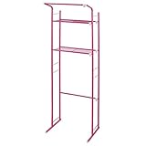 シンプルランドリーラック (ピンク) 【幅の伸縮可能/ハンガーバー/棚2段付】