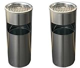 2個セット　ゴミ箱付き灰皿　A-085H　丸型　シルバー　灰皿　業務用ゴミ箱　屋外灰皿　スタンド灰皿　屋外用灰皿　業務用　分煙　公共施設　ホテル　レストラン　ショッピングセンター