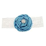 B Blesiya 新生児　赤ちゃん　レース　花　弾性　ヘアバンド　ヘッドバンド　ヘアアクセサリ　女の子　白と青　かわいい