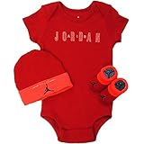 NIKE(ナイキ)エア・ジョーダン 0-6months レッドxオレンジAIR JORDAN半袖ボディスーツ超豪華3点セット [並行輸入品]