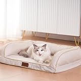 EMME 犬 ベッド 清掃しやすい 防水 ペットベッド ペットソファー 犬用ベッド 洗える さらさら 通気性 蒸れにくい ペットクッション 枕付き クッション性が 高反発 高齢犬 子犬 猫 多頭飼い 取り外せるカバー 滑り止め オールシーズン 中型犬 大型犬 洗える ペット用ベッド68x50x16cm アイボリー Mサイズ