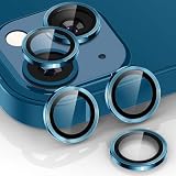 【3枚セット】Woxuyee レンズカバー iPhone 13 /13 Miniに適用 カメラフィルム アルミ合金製 9H強化ガラス アイフォン13/13 mini 用 カメラ保護 キズ防止 耐衝撃 露出オーバー防止 超高透過率 13/13mini用 カメラカバー ブルー