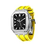 AEMALL Apple Watch Band 45mm 44mm modキットアクセサリーのシリコンウォッチバンドメタルケースiwatch用ウォッチバンド SE/4/5/6/7ツール付きシリーズ (Color : Silver Yellow, Size : 44MM FOR 6/5/4/SE)