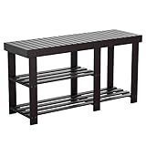 HOMFA Bamboo Shoe Rack Bench 3-Tier, Entryway Storage Organizer with Seat, Shoe Shelf for Boots, Multi Function Furniture for Hallway, Bathroom, Living Room, Corridor Dark Brown