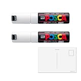[セット品] 三菱鉛筆 ポスカ 太字角芯 PC8K.1 白 2本セット + 画材屋ドットコム ポストカードA