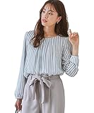 [ニッセン] ブラウス 長袖 シフォン タック カットソー裏地付 秋 冬 レディース オフィス ビジネス 通勤 洗える 春 秋 ストライプ LL