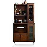 LOWYA （ロウヤ） 食器棚 レンジ台 キッチン収納 木製 突板 タモ材 スチール脚 スライド棚 コンセント付 キャビネット Dtype 幅89cm 高さ179cm ブラウン おしゃれ 新生活