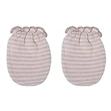 Domybest新生児用コットンスクラッチ手袋 すべての手袋 ベビー用手袋 ライトブラウン ストライプパターン 手を保護する 0-6ヶ月間に適して