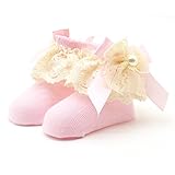 PUERI ベビー 靴下 ソックス　新生児　赤ちゃん ベビー コットン　レース　プリンセス 女の子 新生児　可愛い　出産祝い　誕生日 (ピンク)