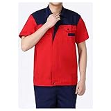 夏　制服・ワークウェア　作業服　通気性よい　着心地よい　レッド+ブルー　L
