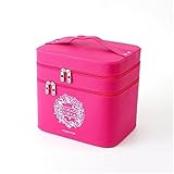FYX　化粧品収納　収納ケース　コスメボックス　メイク用品収納　小物入れ　大容量　取っ手付　ミラー付き　携帯に便利 　PUレザー　上品　エレガント　3段タイプ (ローズ)