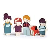 Mentari Doll Family 犬と一緒に - 職人木製人形で創造的なストーリーテリングを強化 あなたのドールハウスに - この愛らしいドールハウスファミリーで冒険が待っています - 対象年齢12M以上