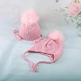 ベビーボーイガールズ　耳付き帽子　ハット　キッズクロッシェ　冬ニット　キャップ　 (3-9歳, pink)