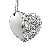 32 GB USB 2.0フラッシュドライブメタルハートシェイプネックレスUSBドライブメモリスティックPendriveシルバー 64GB