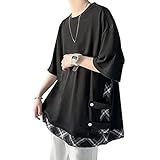 [KOTRBOY] tシャツ メンズ 半袖 大きいサイズ 無地 五分袖 おしゃれ ゆったり 柔らかい 快適 カジュアル メンズ 服 black-L