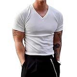 [Musgneer] ジムtシャツ メンズ スポーツ トレーニングウェア 半袖 ストレッチ スポーツシャツ 筋トレ ウェア 運動用 Vネック フィットネス 細身 M-3XL ホワイト M