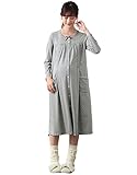 Angeliebe エンジェリーベ マタニティ パジャマ T/C天竺 ドット プリント ネグリジェ ガウン 妊婦服 産前 産後 長袖 前開き L グレー 21958 21958170