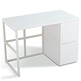 LOWYA （ロウヤ） パソコンデスク デスク 汚れに強い天板 引出し左右配置可能 フルスライドレール パウダーコーティング塗装 机 おしゃれ コンパクト 幅102cm ホワイト 新生活