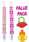 Set of 2 Cute Girls Pacifier Clips with 2 Silicone Fruit Teethers, Great Baby Shower Gift by Arimy B