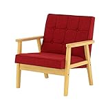 SATO セレノソファ 1人掛けクロス 布レッド 肘ナチュラル