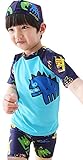 Plus Nao(プラスナオ) 水着 スイムウェア セットアップ 半袖ラッシュガード スイムパンツ 水泳帽子付き 3点セット 男の子 男児 キッズ 子供 ブルー M