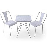 LOWYA （ロウヤ） ガーデンセット 3点セット 選べる4タイプ 雨に強い マットスチール スタッキングチェア コンパクト ガーデンテーブル Dtype ホワイト