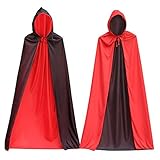 [XSAJU] コスプレ マント フード付き ブラック レッド リバーシブル ロング 海賊 ドラキュラ ハロウィン イベント衣装 (140cm)