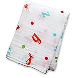 Lulujo Baby Muslin Cotton Swaddling Blanket, Alphabet, 47 x 47