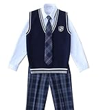 [SUAIARTCOLE] スクール ベスト 卒業式 学校制服 男の子 ニットベスト スクールベスト 学生服 スクール 上下セット Vネック 通学 (CD02, M)