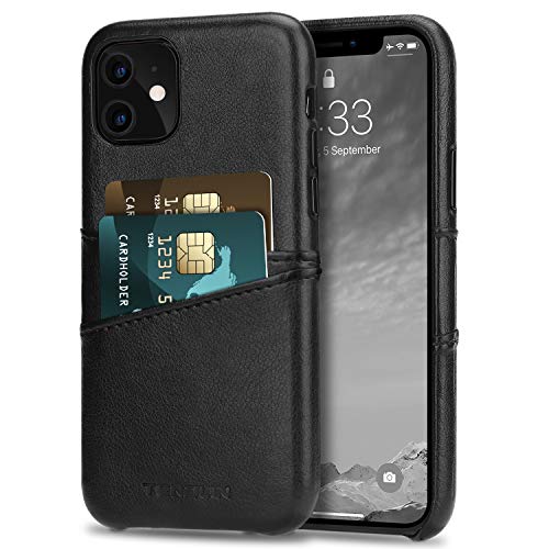 TENDLIN iPhone 11 ケース 高品質レザー財布ケース と2つのカードホルダースロット(ブラック)