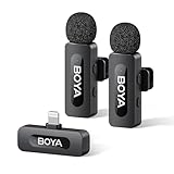BOYA BY-V2 ワイヤレスマイク ピンマイク iPhoneマイク Lightningデバイス対応 100m安定伝送 9H連続使用時間 ノイズキャンセリング 小型マイク プラグ＆プレイ 360°回転クリップ 全指向性集音 YouTube/TikTok/動画撮影/ライブ配信等に適応 (受信機×1+送信機×2)