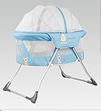 (ヘラサ)Herasa　ベビーベッド　折りたたみ　ミニベッド　旅行ベッド　オシャレ　ポータブル　収納袋付き　コンパクト　軽量　通気性良い「適用月齢：0～6ヶ月」 (ブルー)