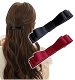 [Herbeluemily] バレッタ リボン サテン 2本セット シンプル 大人向け フォーマル おしゃれ ヘアクリップ プレゼント ブラック＋レッド HM-0184-R04-BK+RD