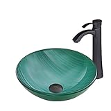 VIGO Whispering Wind Glass Vessel Bathroom Sink and Otis Vessel Faucet with Pop Up, Matte Black [並行輸