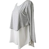 授乳服 産前 産後 妊婦用 レイヤード 重ね着風 マタニティ トップス 授乳口付 グレーXホワイト フリーサイズ (グレー)
