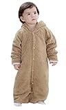 (ビグッド)Bigood ベビー カバーオール 男の子 ロンパース フード 秋 冬 防寒 無地 ジャンプスーツ 赤ちゃん 新生児 子供 女の子 フリース 長袖 ブラウン 95
