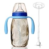 キッズミー マルチアングルストロー付き PPSU製ダイヤモンドボトル(ハンドル付き)【日本正規品】哺乳瓶 アクアマリン 300ml