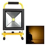 LED投光器 充電式 超薄型 ■ポーペ(POOPEE) 30W バッテリー内蔵式 ポータブル投光器 12V 24V 車 広角 3000K 電球色 角度調整可 防水 夜釣り 作業灯 軽量 イエロー光