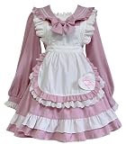 [尚基製造] メイド 服 ゴスロリ ウェイトレス セーラー服 コスプレ 衣装 フリル ロリータ 長袖 コスチュームセット 清楚 可憐 萌え レディース ドレス 喫茶店 遊園地 (ピンク, M)