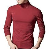 [ユニベイズ] タートルネック メンズ 長袖 Tシャツ インナー 薄手 綿 ハイネック (XL, ワインレッド)