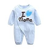 Limi　ベビー　赤ちゃん　I love mama papa　ロンパース 長袖 カバーオール　100%綿製 肌着 前開き　オールシーズン 0~12ヶ月　股下スナップ付き　女の子　男の子 (95, ブル