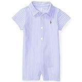 Ralph Lauren(ラルフローレン) ストライプシャツカバーオール(Blue)/ショートオール 9M(6-9ヶ月) [並行輸入品]