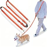 Lil&Fam ショルダーリード 犬 リード 小型犬 中型犬 大型犬 長さ調節可能 ハンドル付き 3.2m ロング ダブル 肩掛け 斜めがけ(オレンジ, 幅(2.0cm))