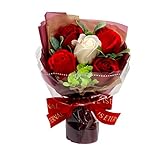 BIO フレグランスソープフラワー モナブーケ 紙袋入 お祝い 記念日 誕生日 発表会 ブライダル パーティー プレゼント 送別 就職 入学式 入園式 母の日 (レッド)