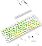 A.JAZZ AK992 99キー ホットスワップ可能 Bluetooth5.0/2.4G 有線 ガスケットマウント メカニカル PC ゲーミングキーボード コイル状USB Cケーブル付き 4000mAh バッテリー DIY ブラウン スイッチノブ PBT キーキャップ Win MAC用 (スプリンググリーン)