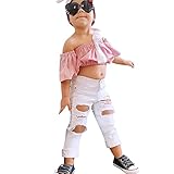 (プタス)Putars幼児の赤ちゃんの女の子の2PCSコットンストライプトップス+デニムパンツの服装12ヶ月〜4歳