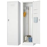 HLK-SY45_掃除用具入れ スチールロッカー 完成品【掃除道具 ロッカー：鍵なし】収納 オフィス 事務所 ホワイト【日本製】サイズ：W455×D515×H1790 ホワイトグレー