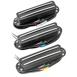 Musiclily Pro ST-DPMAアルニコ5 シングルサイズハムバッカーピックアップ PUセットSuper Distortion Stratストラトエレキギター用、ブラックボディ クロームレール(3個セット)