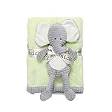 Chick Pea Baby Velboa Plush 2 Piece Blanket and Animal Toy Set, Green Blanket & Grey Elephant by Chi