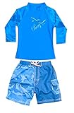 Banz UPF50+ 紫外線カット 男の子用水着セット サイズ0(ラッシュトップ長袖ブルー、ハーフパンツ ブルー)
